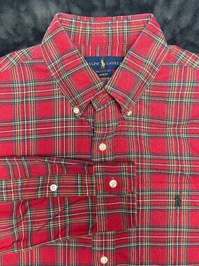 Ralph Lauren Slim Fit Shirt M Red Green Yellow Plaid Long Sleeve Button-Down
